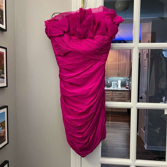 Marchesa Strapless Fuchsia silk mini cocktail Dress Sz S great condition - Picture 7 of 8